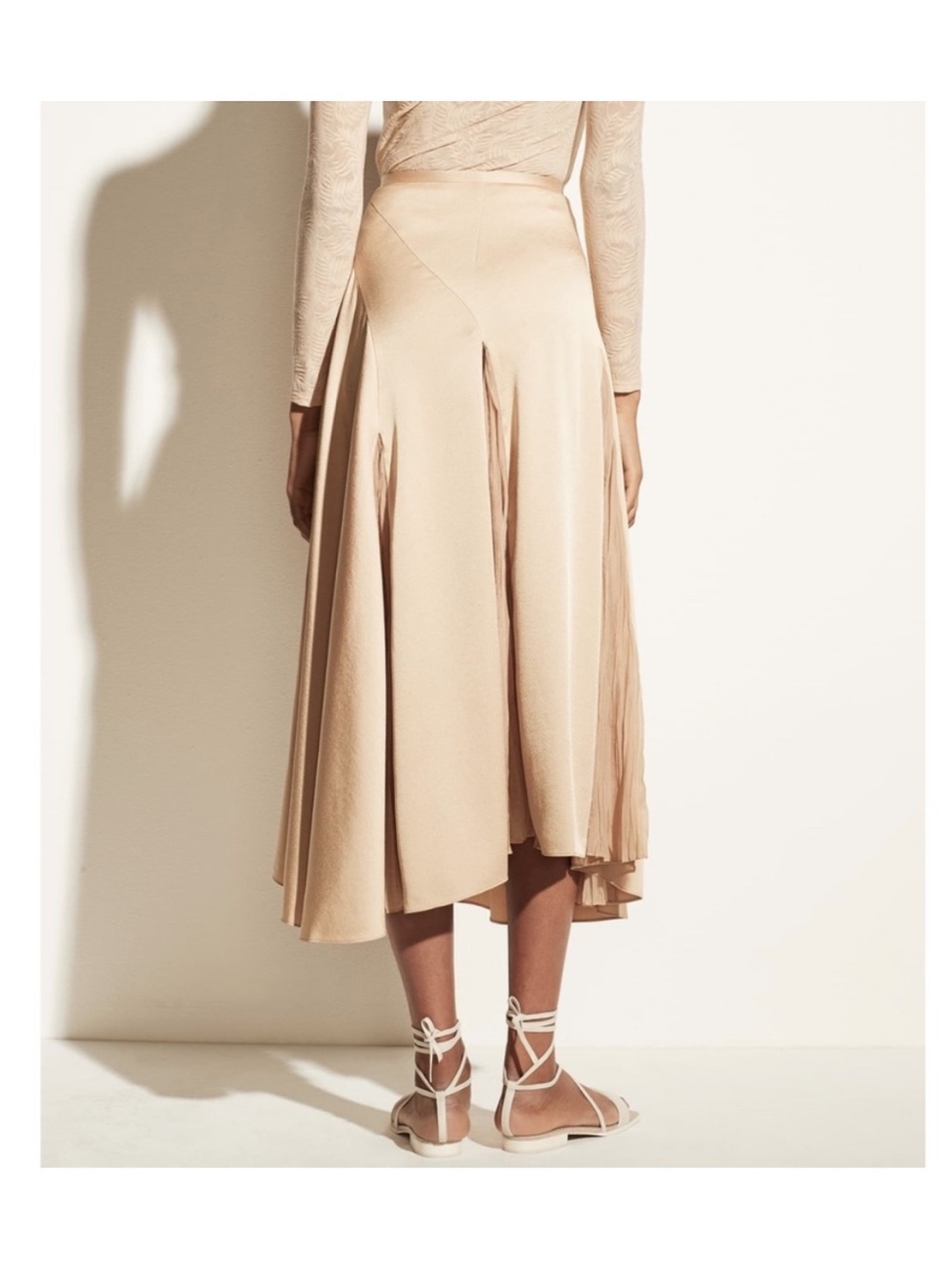 Vince Women’s Mixed Media Panel Asymmetrical Skirt Size 14 Gold Satin NWOT - Picture 3 of 11